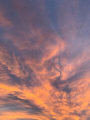 Colorful sunset sky filled with clouds at dusk
