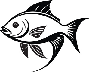 A black silhouette of a fish Design element for logo,  Fish vector illustration vector clip art, label, emblem, sign, brand mark. Vector template for Fishing.