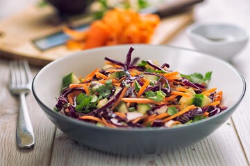 Shredded Red Cabbage on Wooden Cutting Board – Freshly Prepared Vibrant Purple Vegetable
