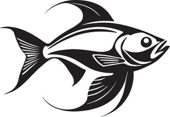 Fototapeta premium A black silhouette of a fish Design element for logo, Fish vector illustration vector clip art, label, emblem, sign, brand mark. Vector template for Fishing.