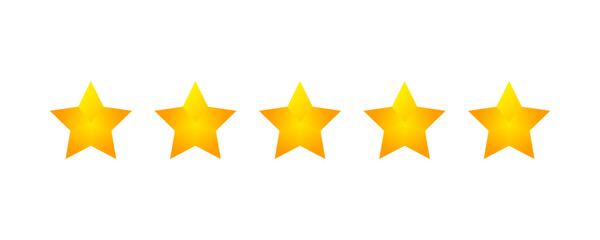 Five stars rating icon set. Yellow 5 star customer product review. Rating, feedback, quality transparent png and vector