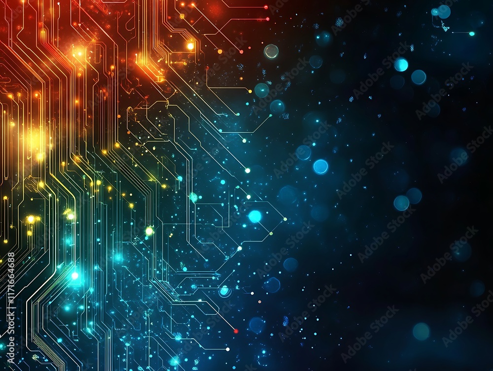 Poster abstract circuit board design with glowing lines