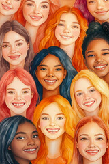 Obraz premium A group of young women with different colored hair smiling