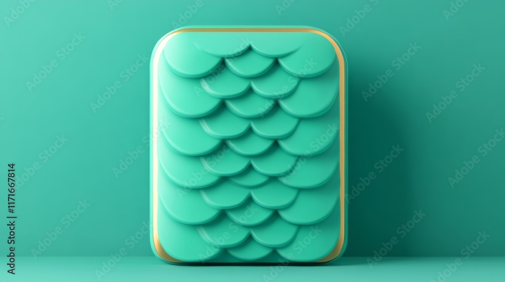 Poster a vibrant, textured teal object features a wavy, scaled design, creating a modern and artistic look 