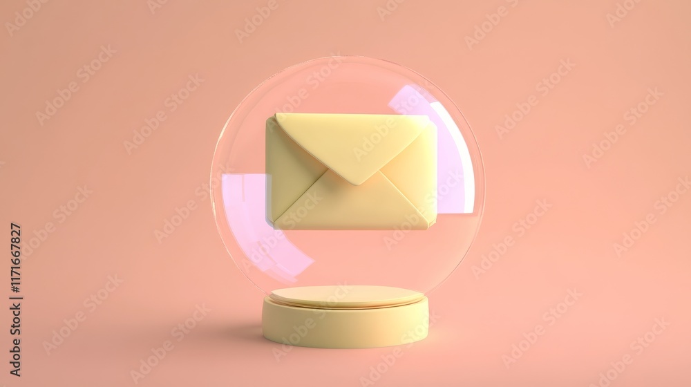 Aufkleber a stylized envelope floats inside a translucent bubble, set against a soft pink background, evoking 