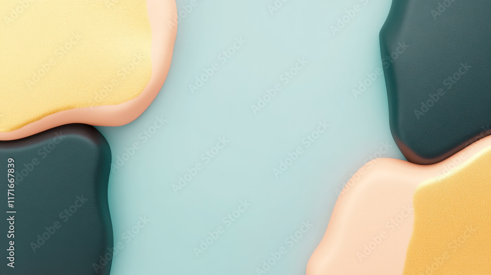 Poster a close-up of colorful paint blobs on a smooth surface, showcasing a palette of green, yellow, and p