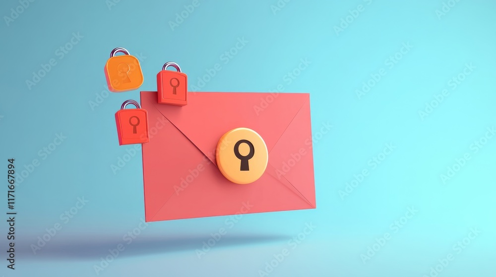 Poster a vibrant illustration of a secure envelope with a lock, symbolizing email security and privacy in d