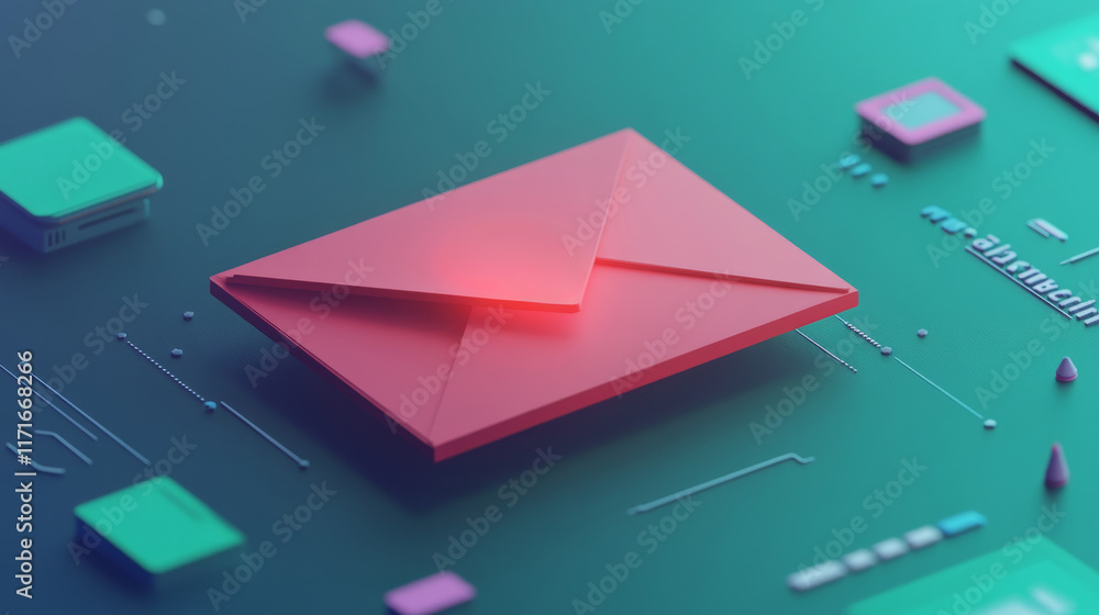 Aufkleber a vibrant digital illustration of a glowing red envelope on a tech-inspired background, symbolizing 