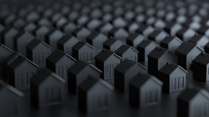 Fototapeta premium A dense arrangement of small black house models, suggesting urban planning or housing themes.
