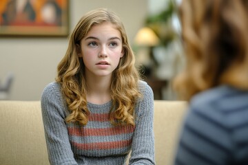 psychotherapist talking to teenage during mental therapy session Generative AI