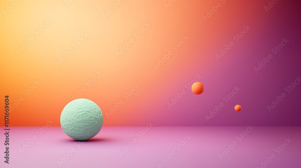 Poster a vibrant, abstract composition featuring colored spheres on a gradient background, creating a sense