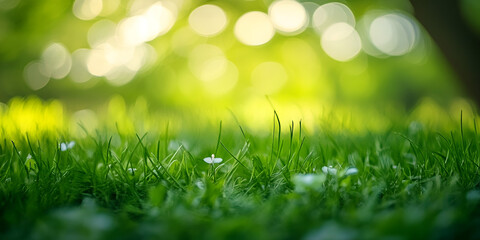 Obraz premium Fresh Green Leaves with Morning Sunlight and Bokeh Background