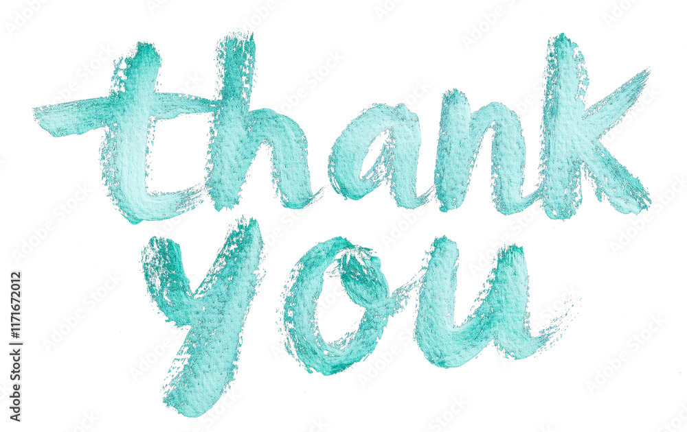 Poster thank you text painted in mint green with soft and minimal brushstroke style, creating heartfelt and