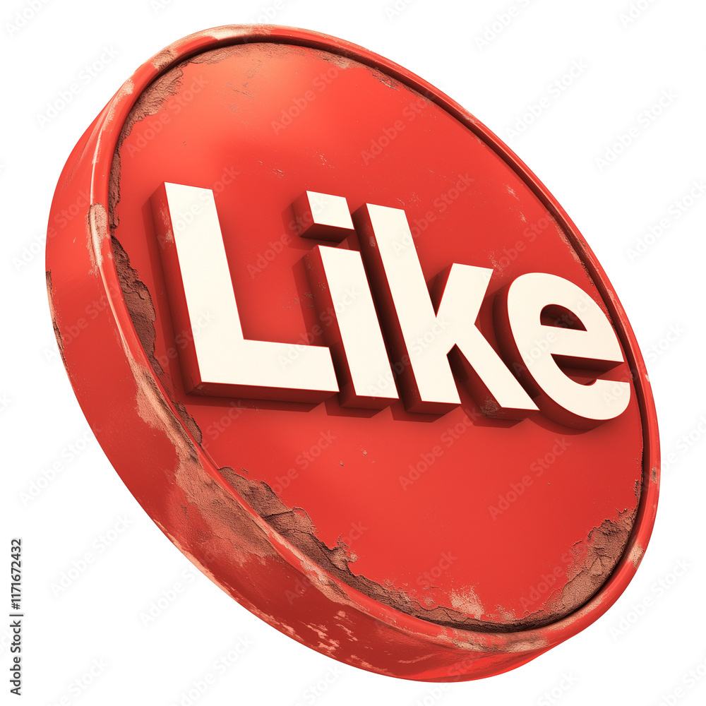 Poster red like icon with matte finish, smooth edges, and distressed, weathered texture, creating vintage a