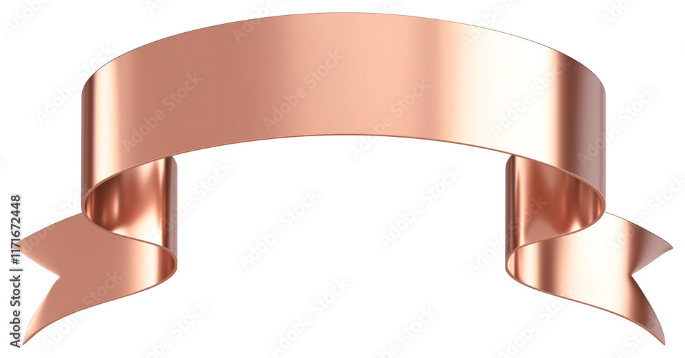 Poster rose gold ribbon with thin metallic accents, elegantly curved and isolated on transparency backgroun