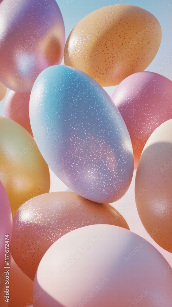 Poster Pastel-colored eggs. AI.