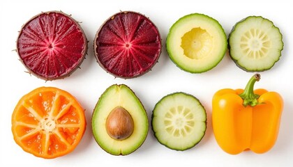 Vibrant Slices of Avocado, Citrus, Cucumber, and Bell Pepper
