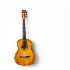 Classical Acoustic Guitar with Honey-Colored Wood Isolated on A White Background