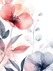 Flower watercolor art background vector. Wallpaper design with floral paint brush line art. leaves and flowers nature design for cover, wall art, invitation, fabric, poster, canvas print.