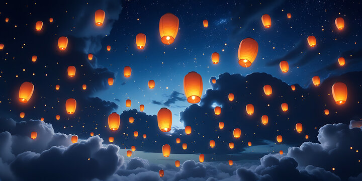 chinese new year lantern festival background, laterns in the sky