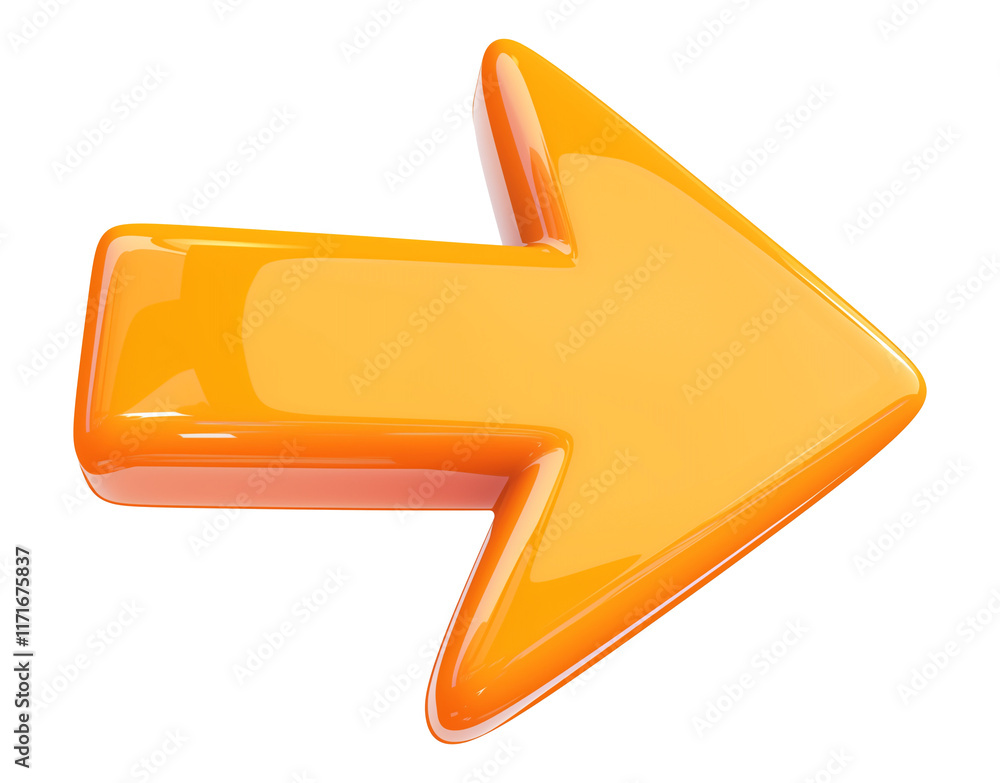 Aufkleber bright orange curved arrow with bold and glossy design, isolated on transparency background, symboli