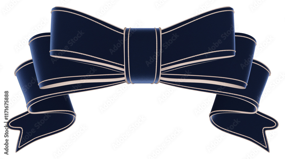 Poster blue velvet ribbon with silver trim, elegantly tied into bow, isolated on transparency background. l