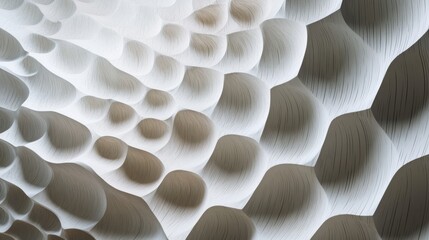 Repetitive modular forms create interlocking panels that enhance dimensionality and cohesion in an artistic display of texture and shadows