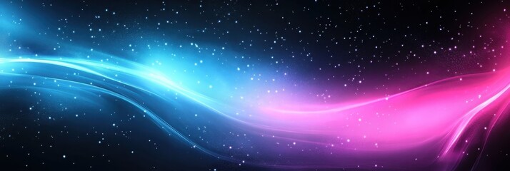 Obraz premium Cosmic waves, vibrant aurora, deep space, swirling nebula, neon colors, blue and pink gradient, celestial energy, starry background, abstract galaxy, fluid motion, ethereal atmosphere, luminous ribbon