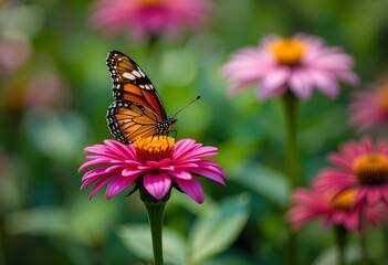 Naklejka premium monarch butterfly on flower