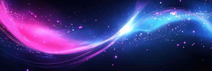 Cosmic waves, vibrant aurora, deep space, swirling nebula, neon colors, blue and pink gradient, celestial energy, starry background, abstract galaxy, fluid motion, ethereal atmosphere, luminous ribbon