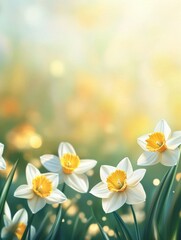 banner daffodil in white and yellwo on a spring meadow with warm light. © Johannes
