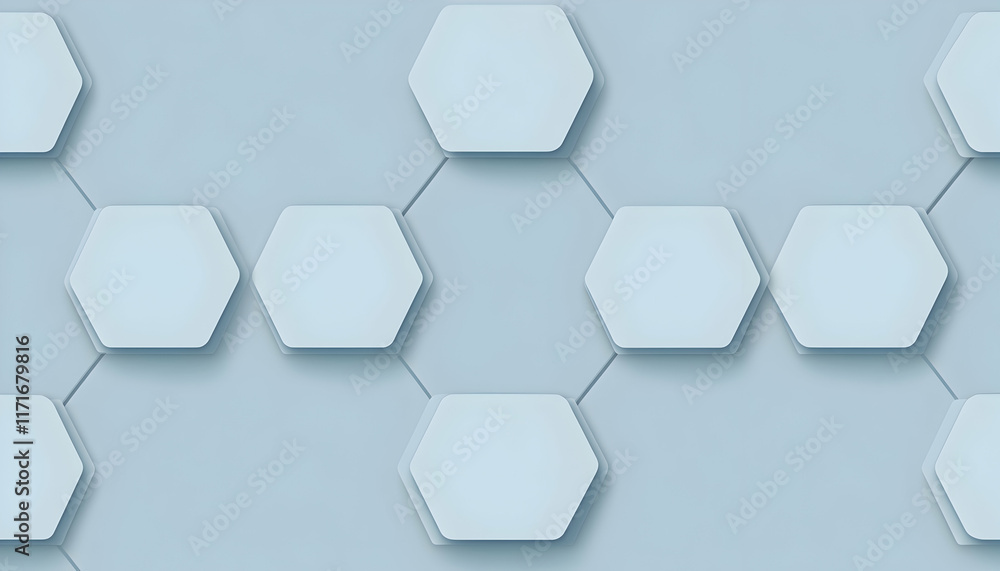 Poster abstract hexagonal network pattern background; light blue hexagons connected by thin lines, ideal fo