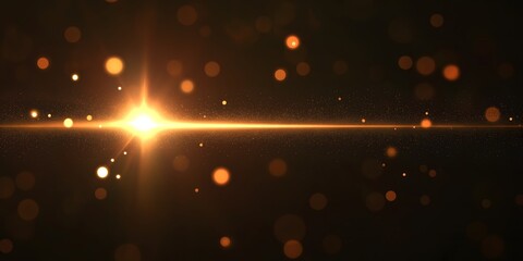 A horizontal streak of glowing golden light surrounded by sparkling particles, set against a black background