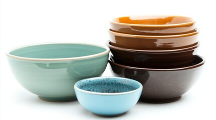 Beautiful stacked bowls in various colors. Artisan crafted with elegance. Perfect for serving food or decorative purposes. Enhance your kitchen aesthetics. Generative AI