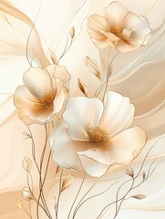 Abstract art background vector. Luxury minimal style wallpaper with golden line art, flower and botanical leaves, watercolor. Elegant vector background for banner, poster, web and packaging.