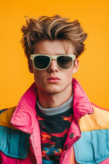 Stylish 1980s Era Fashion on a Confident and Handsome Teen Boy
