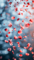 Obraz premium Soft pink petals drifting downward, highlighting delicate spring blossoms and romantic seasonal beauty