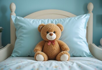 teddy bear sitting on bed
