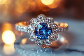 Sapphire engagement ring with diamond halo