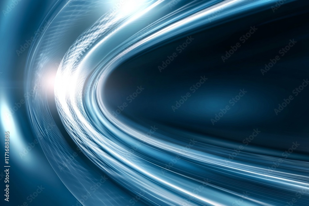 Poster blue and white image with a curved line that appears to be a wave