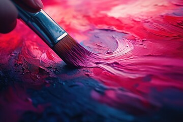 Paintbrush creating vivid pink and red strokes