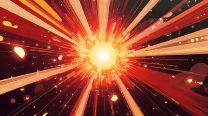 Abstract glowing sunburst background with radiating light streaks and particles.