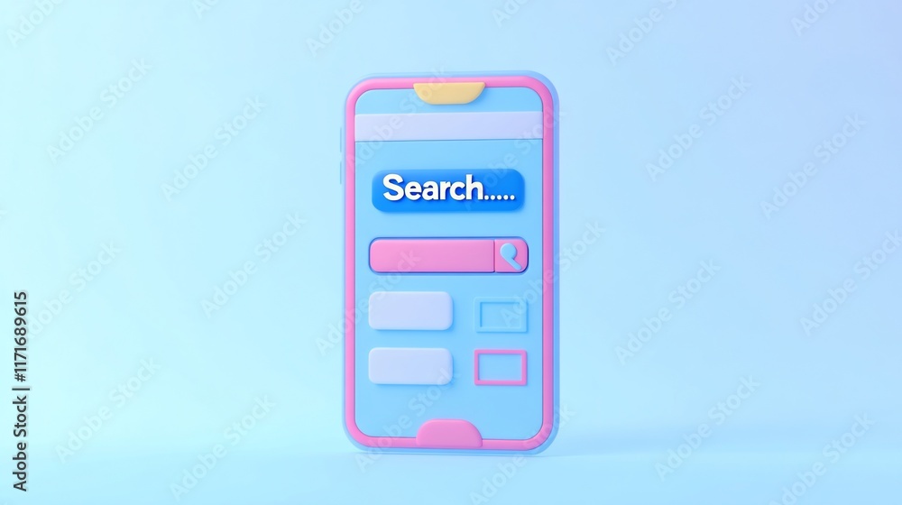 Aufkleber Pastel-colored smartphone displaying a search bar interface on a light blue background.