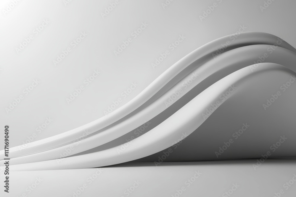 Poster the image is a white and gray wave that is curved and has a smooth texture