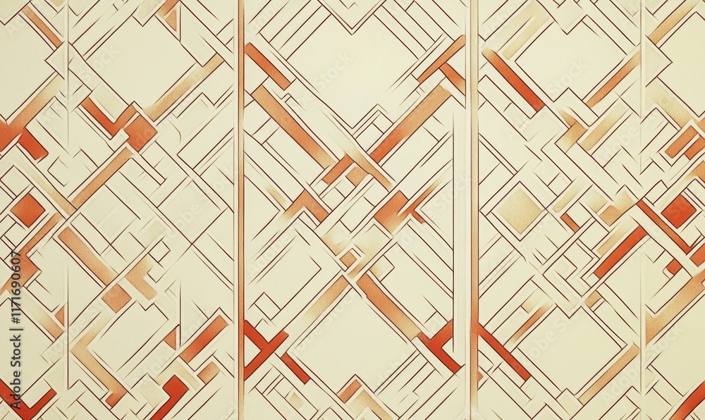 Poster abstract geometric pattern with warm tones and intricate lines.