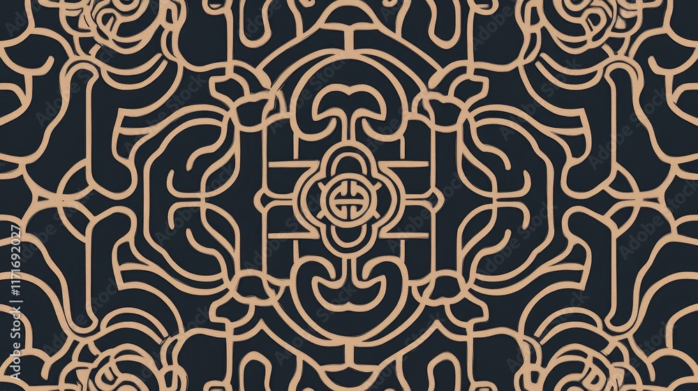 Poster abstract geometric pattern with intertwining lines in a symmetrical design.