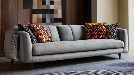 Modern Gray Sofa With Geometric Patterned Pillows