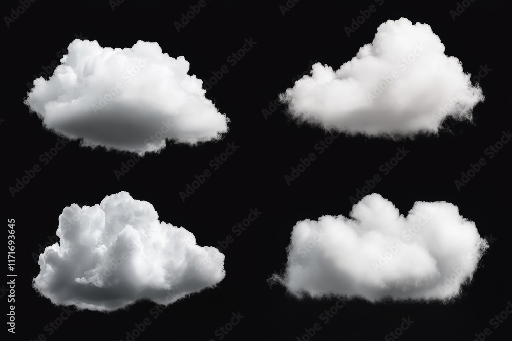 Poster four different clouds in the sky, each with a different shape and size