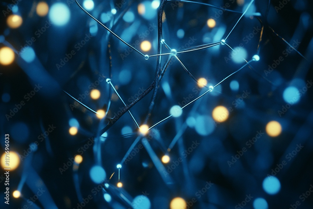 Poster Abstract network with glowing nodes and connections.