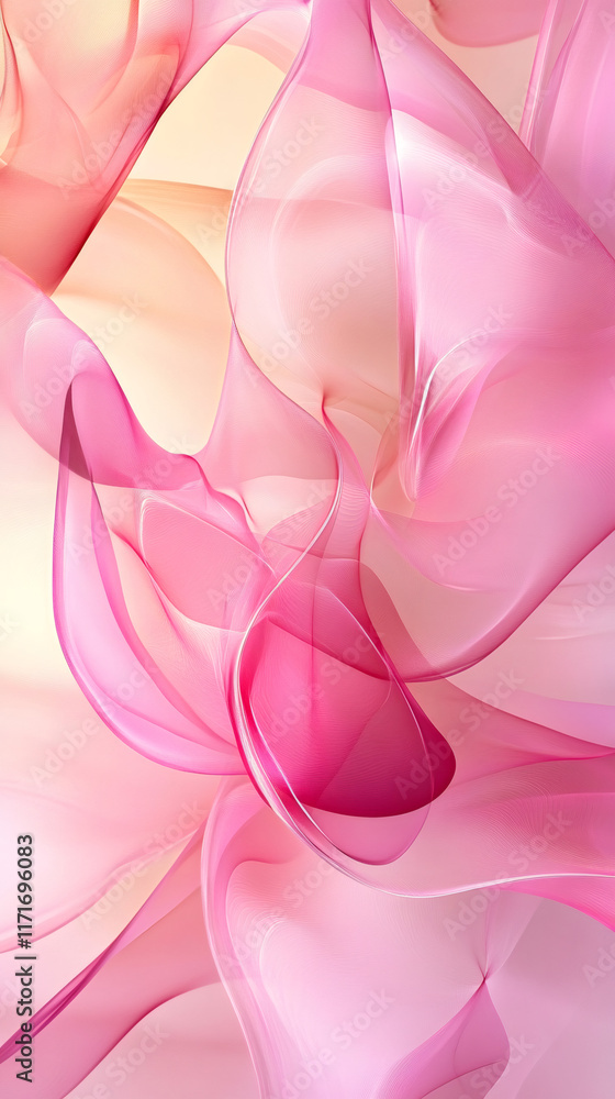 Poster abstract pink and yellow waves intertwining, creating a romantic and elegant background, perfect for